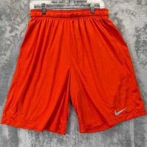 Nike Dri-FIT Mens Orange Athletic Basketball Shorts Large Elastic Waist Swoosh